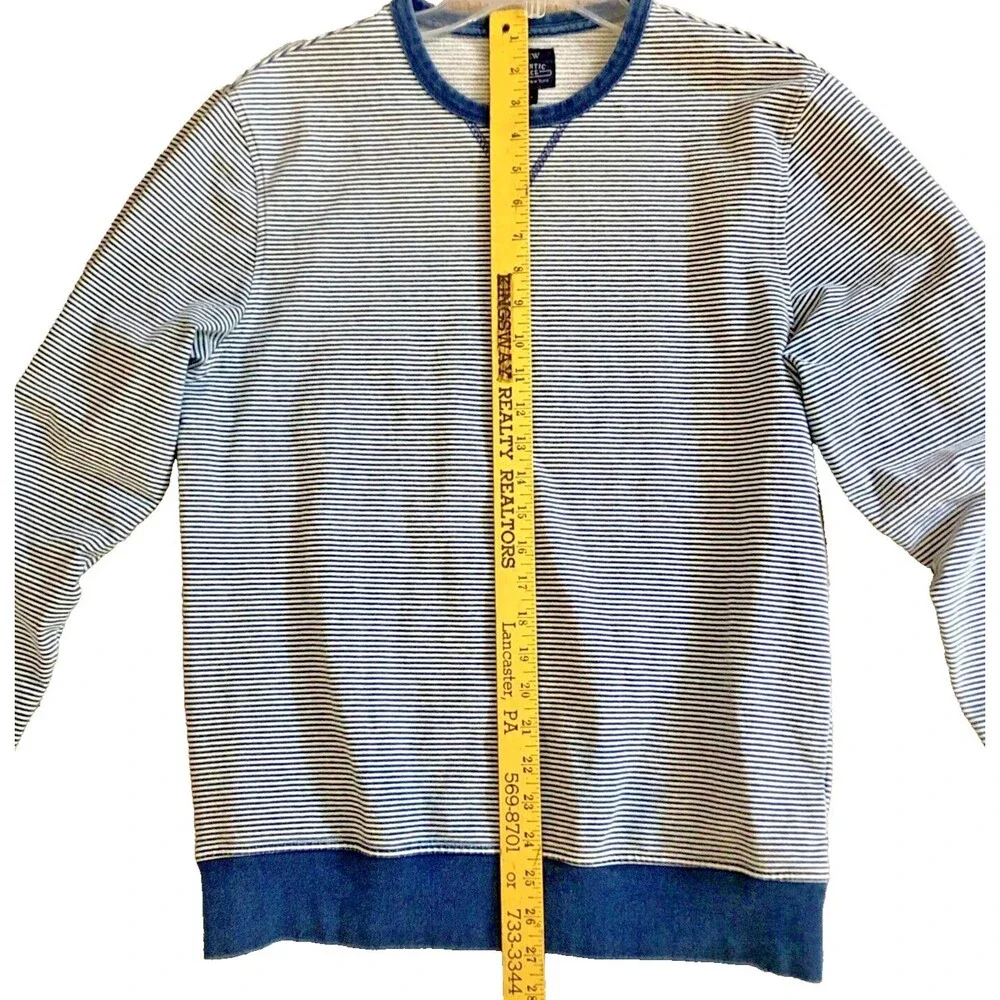 J Crew Striped Sweatshirt Mens Sz M Indigo Cotton Crew Preppy Nautical Beachy
